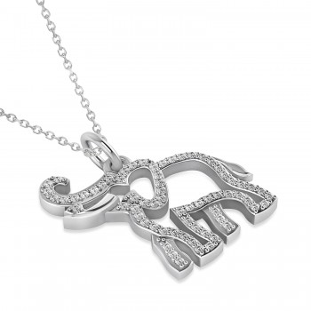 Lab Diamond Elephant Pendant Necklace 14k White Gold (0.34ct)