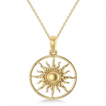 Summertime Sun Circle Pendant Necklace 14k Yellow Gold