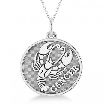 Cancer Coin Zodiac Pendant Necklace 14k White Gold