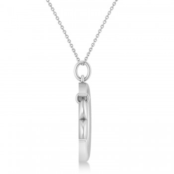 Moon with Heart Pendant Necklace 14K White Gold
