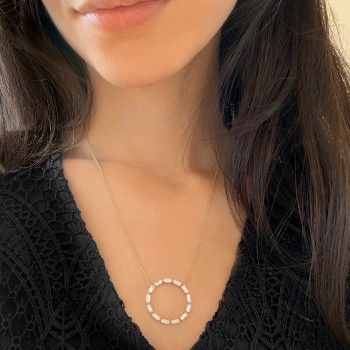 Moissanite Baguette Formed Circle Pendant Necklace 14k Yellow Gold (1.82ct)