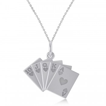 Playing Card Royal Flush Poker Pendant Necklace 14K White Gold