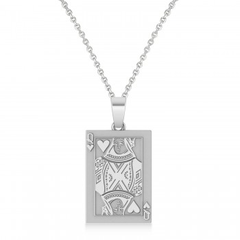 Playing Card Poker Pendant Necklace 14K White Gold