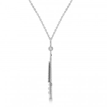 Flute Music Pendant Necklace 14K White Gold