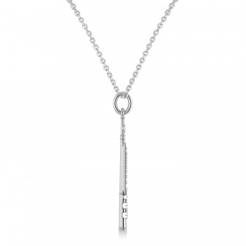 Flute Music Pendant Necklace 14K White Gold