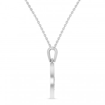 Marijuana Leaf Charm Disk Pendant Necklace 14K White Gold