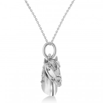 Horse Head Charm Pendant Necklace 14K White Gold