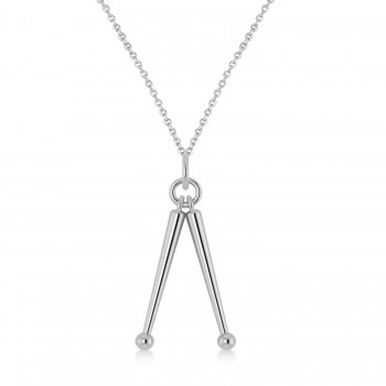 Drum Sticks Music Pendant Necklace 14K White Gold