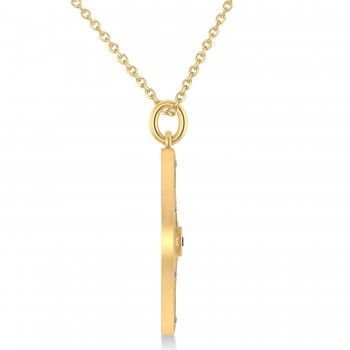 Compass Pendant For Men Amethyst & Diamond Accented 14k Yellow Gold (0.38ct)