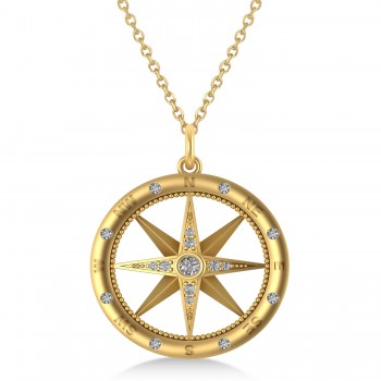 Compass Necklace Pendant For Men Lab Grown Diamond Accented 14k Yellow Gold (0.38ct)
