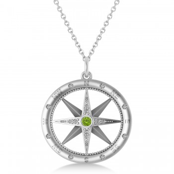 Compass Pendant For Men Peridot & Diamond Accented 14k White Gold (0.38ct)