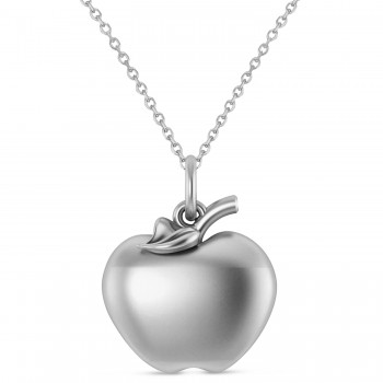 Apple Charm Pendant Necklace 14K White Gold