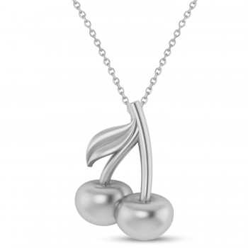 Cherries Charm Pendant Necklace 14K White Gold