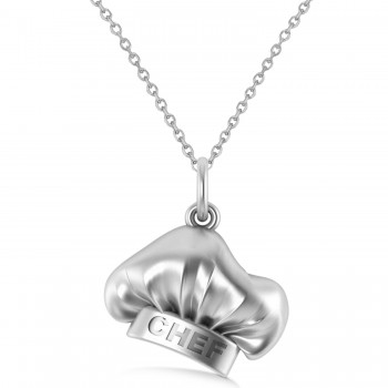 Chef's Hat Charm Pendant Necklace 14K White Gold