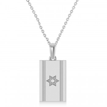 Israel Flag with Star of David Pendant Necklace in Sterling Silver