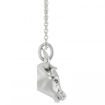 Bull Head Charm Pendant Necklace 14K White Gold