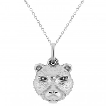 Bear Head Charm Pendant Necklace 14K White Gold