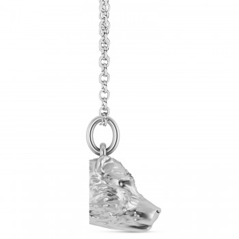 Bear Head Charm Pendant Necklace 14K White Gold