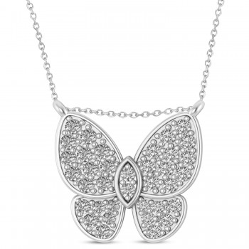Lab Grown Diamond Butterfly Charm Pendant Necklace 14K White Gold (0.51ct)