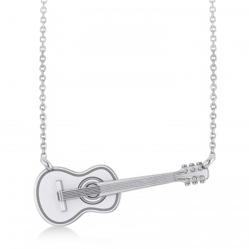 Guitar Charm Pendant Necklace Medium 14K White Gold