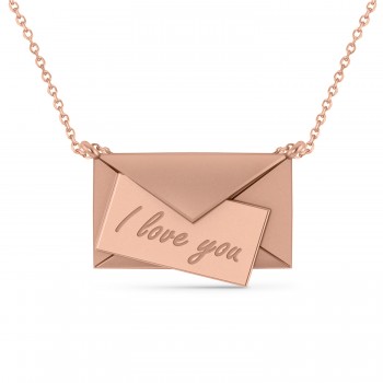I Love You Envelope Pendant Necklace 14K Rose Gold