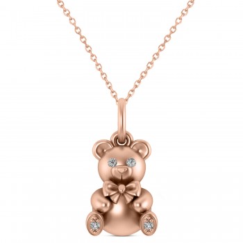 Diamond Teddy Bear Charm Pendant Necklace 14K Rose Gold (0.04ct)