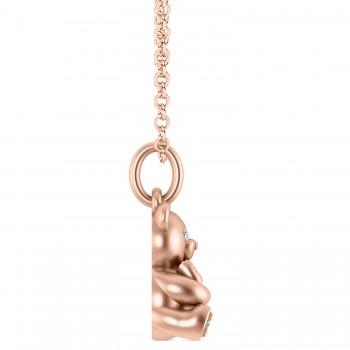 Diamond Teddy Bear Charm Pendant Necklace 14K Rose Gold (0.04ct)