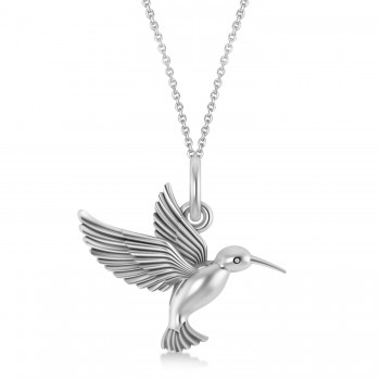 Hummingbird Charm Pendant Necklace 14K White Gold