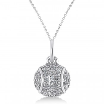 Diamond Tennis Ball Charm Pendant Necklace 14K White Gold (0.38ct)