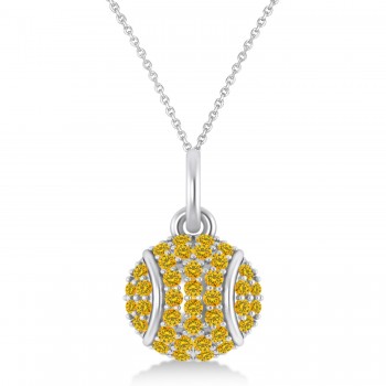 Yellow Sapphire Tennis Ball Charm Pendant Necklace 14K White Gold (0.42ct)