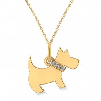 Diamond Puppy Dog Animal Lover Pendant Necklace 14K Yellow Gold (0.04ct)