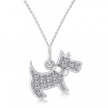 Diamond Puppy Dog Animal Lover Pendant Necklace 14K White Gold (0.30ct)