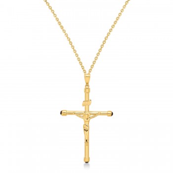 Onyx Crucifix Pendant Necklace 14K Yellow Gold