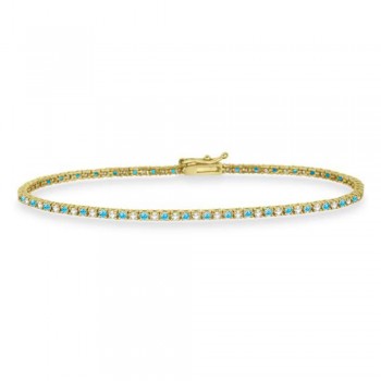 Custom-Made Alternating Diamond & Blue Topaz Eternity Tennis Bracelet 14K Yellow Gold (2.28ct)