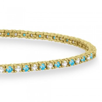 Custom-Made Alternating Diamond & Blue Topaz Eternity Tennis Bracelet 14K Yellow Gold (2.28ct)