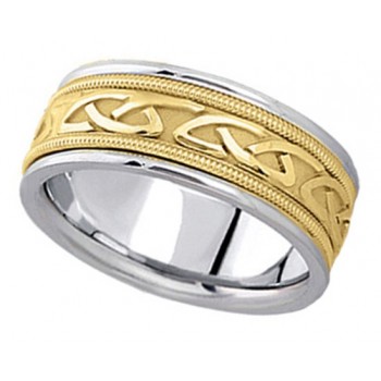 Custom-Made Hand Made Celtic Wedding Band in 14k Two Tone Gold (6mm)