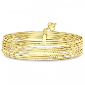 Diamond-Cut Slip-On Seven Bangle Bracelets 14k Yellow Gold