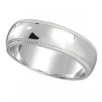 Men's Wedding Band Dome Comfort-Fit Miligrain 14k White Gold (5 mm)