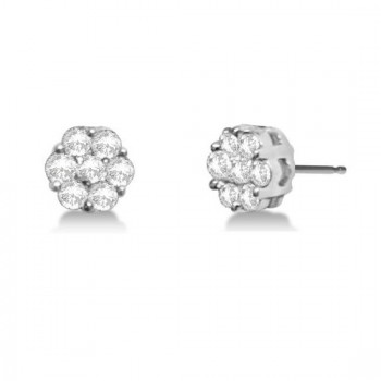 Diamond Round Flower Cluster Stud Earrings 14k White Gold (1.00ct)