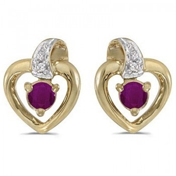 Ruby and Diamond Heart Earrings 14k Yellow Gold (0.30ct)