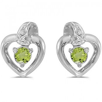 Peridot and Diamond Heart Earrings 14k White Gold (0.28ct)