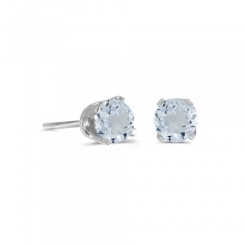 Round Aquamarine Studs Earrings in 14k White Gold (0.46ct)
