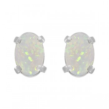 Oval-Shaped Opal Stud Earrings in 14K White Gold (0.54 ct)