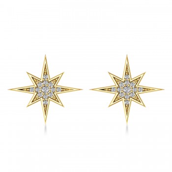Diamond Adorned North Star Earrings 14k Yellow Gold (0.16ct)