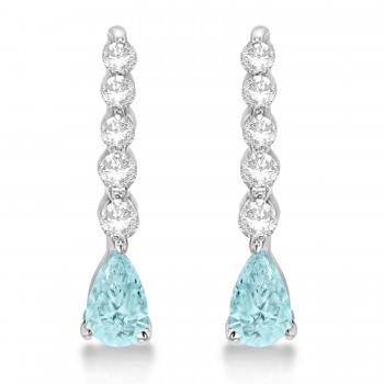 Pear Aquamarine & Diamond Graduated Drop Earrings 14k White Gold (0.80ctw)
