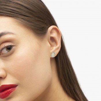 Pear Opal and Diamond Stud Earrings 14k Yellow Gold (1.72ct)