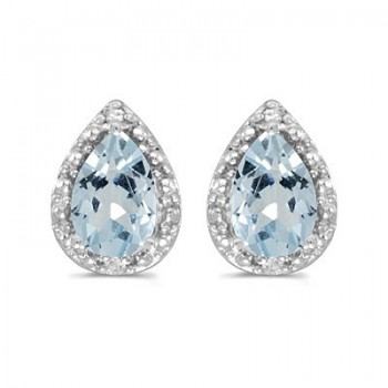 Pear Aquamarine and Diamond Stud Earrings 14k White Gold (1.22ct) Pear Aquamarine and Diamond Stud Earrings 14k White Gold (1.22ct)