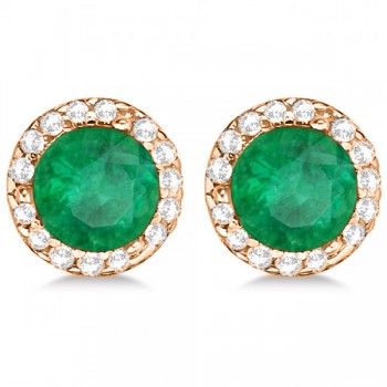 Diamond and Emerald Earrings Halo 14K Rose Gold (1.15ct)