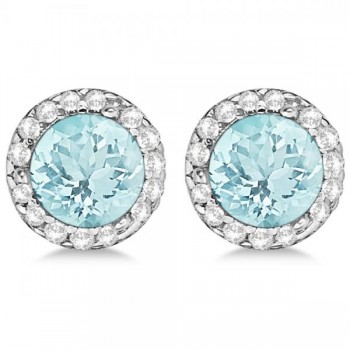 Diamond and Aquamarine Earrings Halo 14K White Gold (1.15tcw)