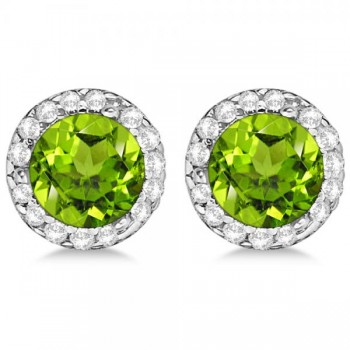 Lab Grown Diamond and Lab Peridot Earrings Halo 14K White Gold (1.15ct)